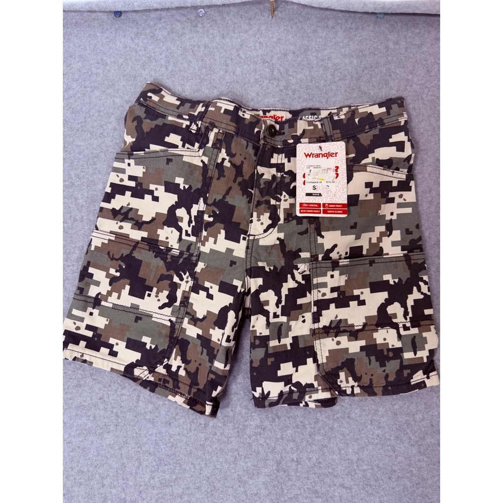 Wrangler Cargo Shorts Boys 16 Regular Classic Straight Digital Camo StretchGreen